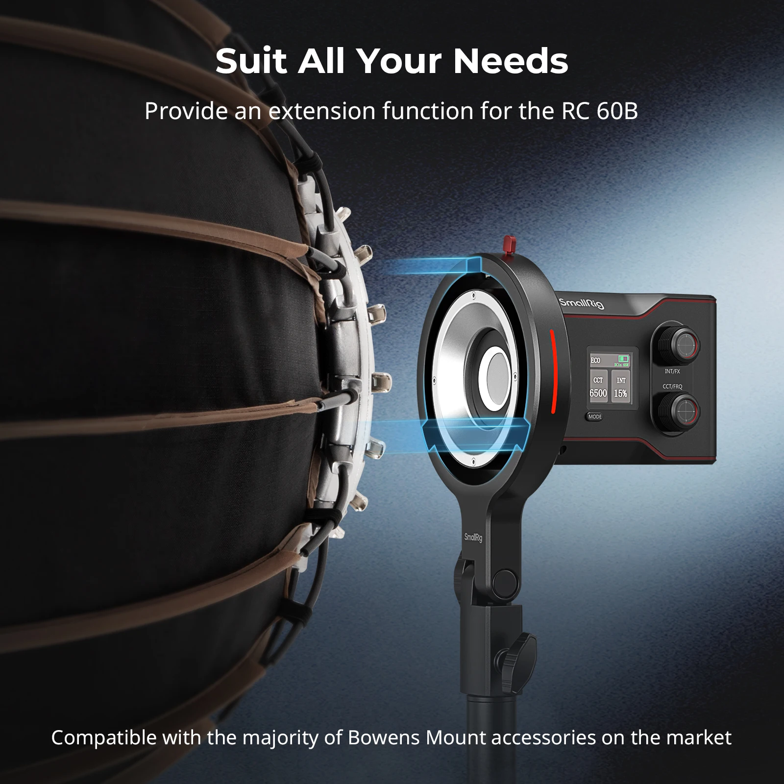 SmallRig Bowens 마운트 어댑터 부품 RC 60B용 SmallRig 라이트 스탠드 어댑터, 하중 1.5kg 360 °   가로 180 °   수직 조정