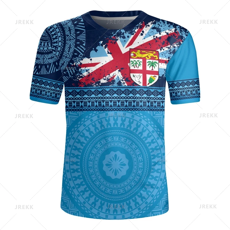 thumbnail image 1 of Camiseta con cuello en V y estampado 3D de la bandera de la República de Fiji Camiseta con cuello en V y emblema gráfico de rugby de Fiji para hombres Camisetas de moda, 1 of 5