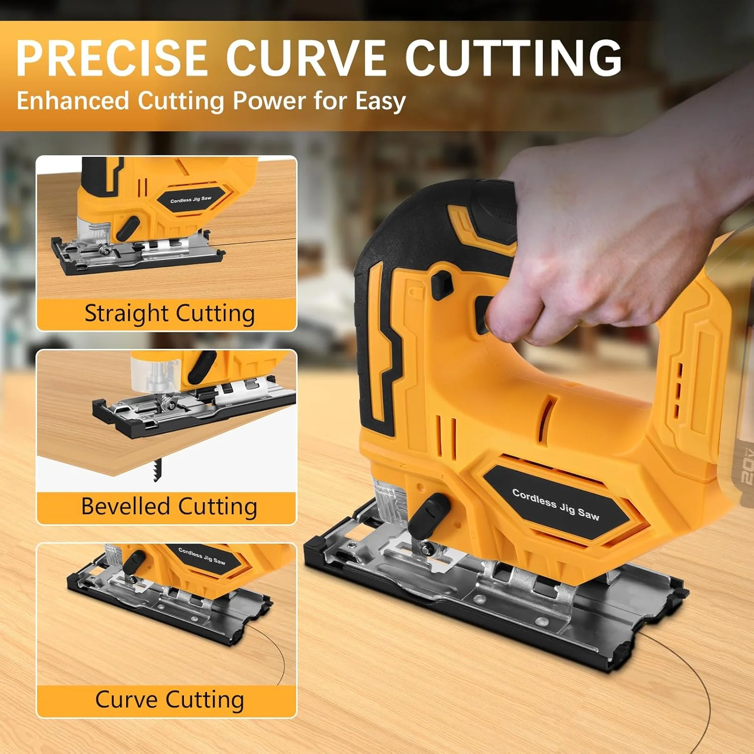 Beveled Cuts Cordless Jigsaw Tool Brushless Motor 2900RPM 45 Degree LED Light 4 Curve Cuttings for Dewalt 18V/20V Max Battery cordless jigsaw