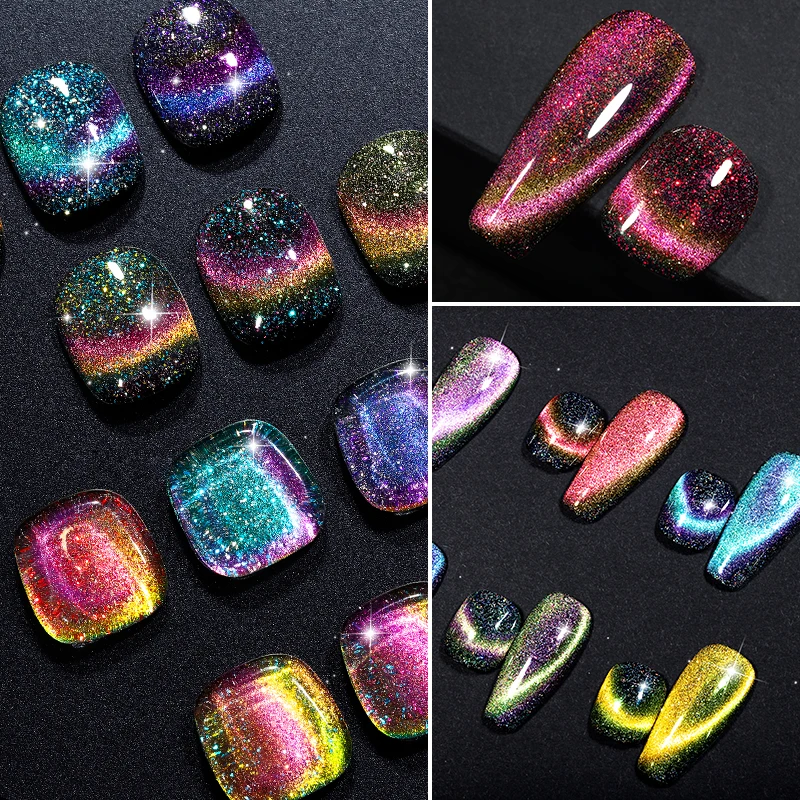YOKEFELLOW 10ML 9D Cat Magnetic Nail Gel Polish Flowing Cat Magnetic Gel Semi Permanen Soak Off UV LED Glitter Nails 6
