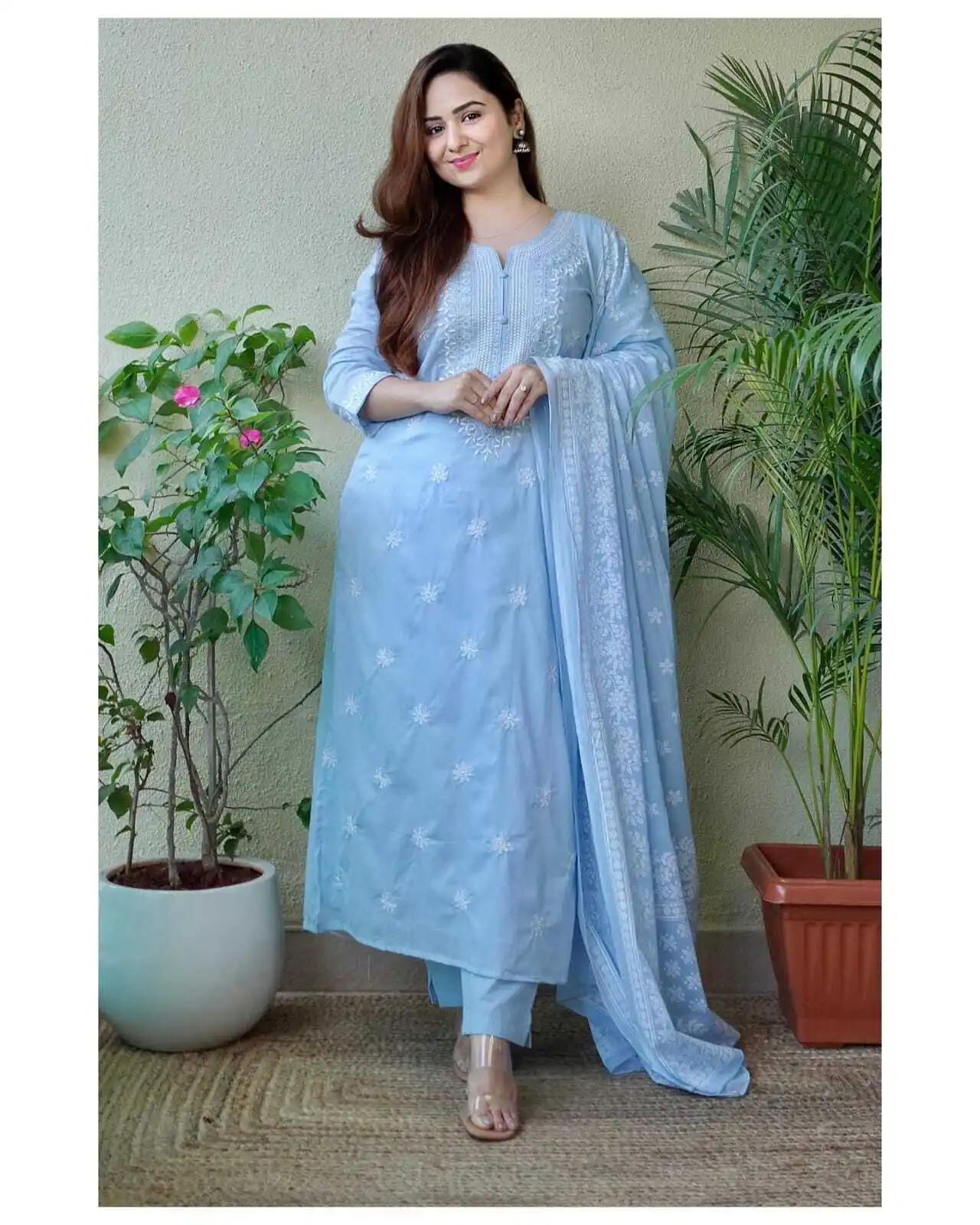 Women Blue Kurti Pant Sets Festival /Wedding Wear Palazzo Kurta Set Readymade