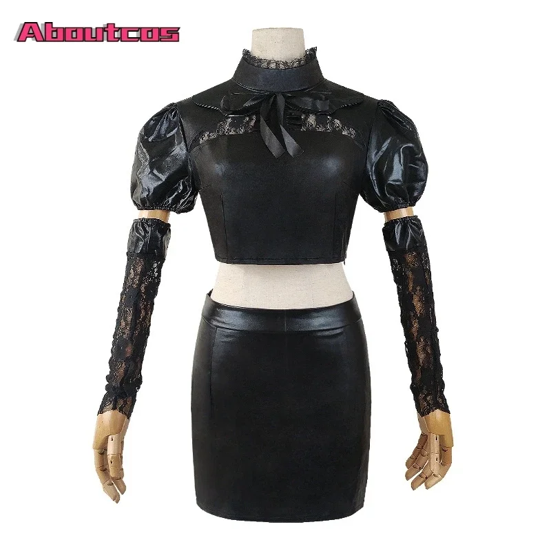 

Костюм для косплея Aboutcos из игры робдесса ахри, костюм для косплея lol kDa, Женский костюм для косплея ахри, сексуальный топ, юбка, носки, костюм на Хэллоуин