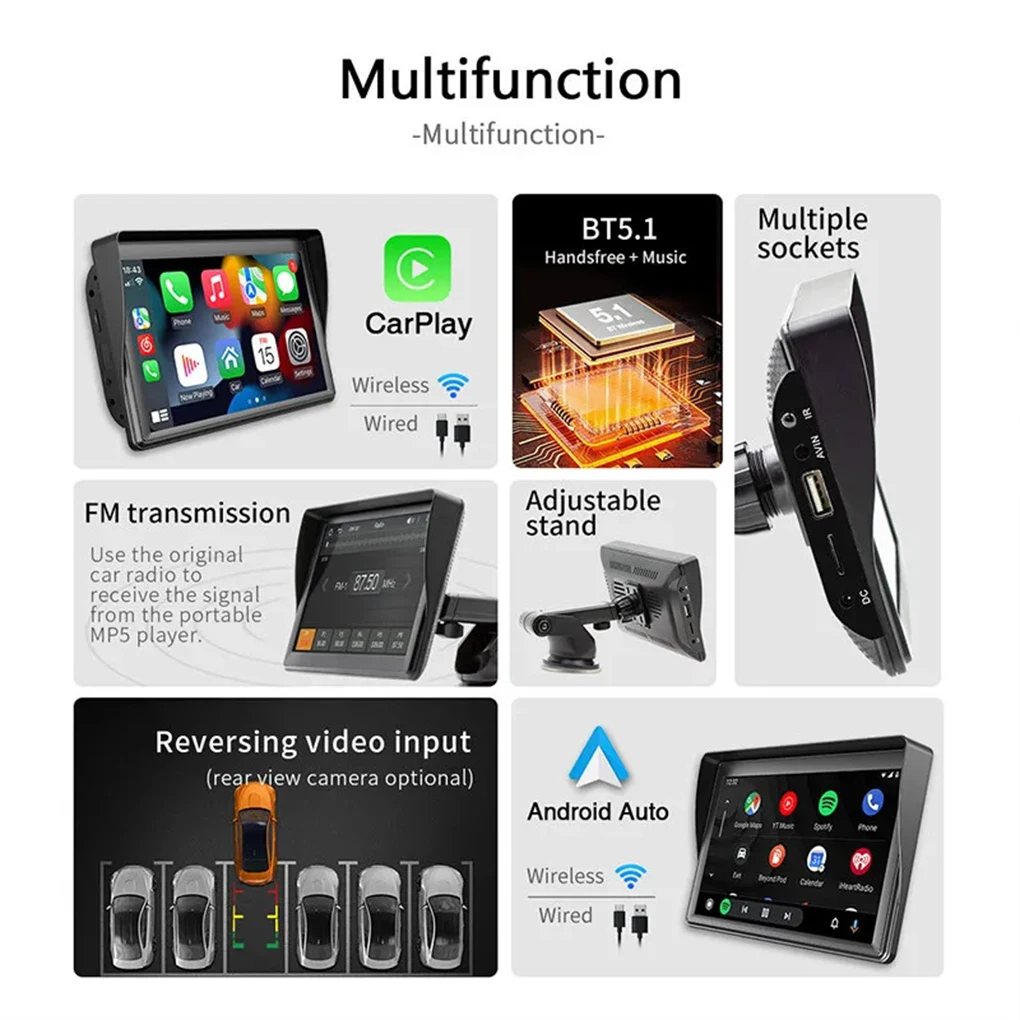 Car Entertainment System With Car Radio Blue Tooth 1 FM Transmitter Blue Tooth 5.1 Mirror Link