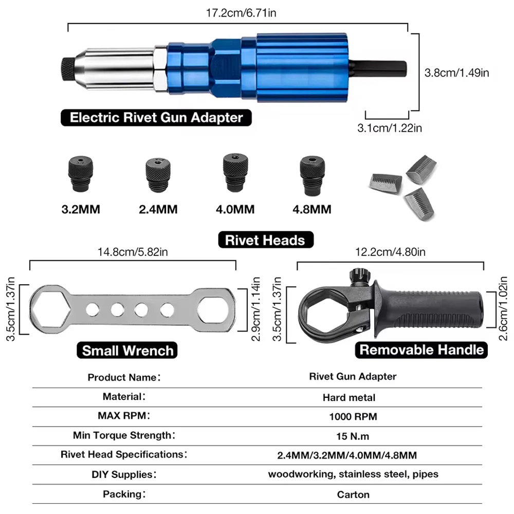 Riveting Machine Electric Rivet Gun Adapter for Electric Drills with 2.4mm 3.2mm 4.0mm 4.8mm Riveting Tool Home Machine