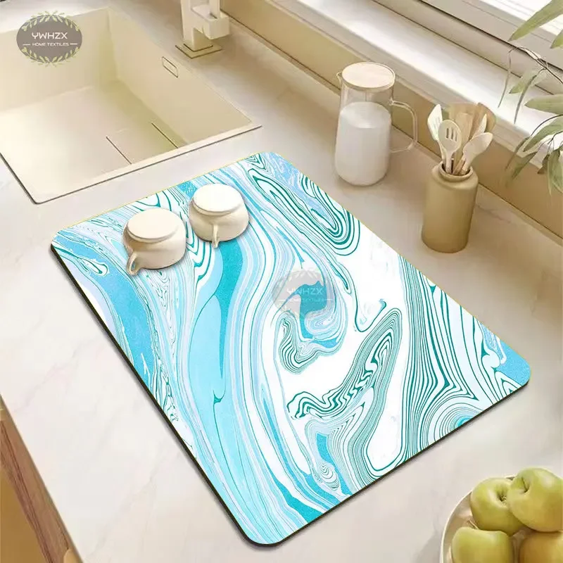 

Fluid Art Pattern Super Absorbent Coffee Dish Pad Kitchen Counter Draining Mat Rubber Quick Drain Tool for Bathroom Sink Mats