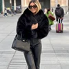 TRAF Black Faux Fur Coat for Women Autumn Winter Plush Wool Coats Black Wool & Blends Coats Outerwears Long Sleeve Warm Fur Coat 5