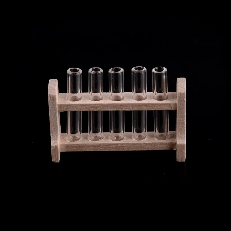 Hot Sale 5pcs/set Laboratory Glass Test Tubes with Wooden Rack Set 1:12 Dollhouse Miniature Accessory Decoration Ornament 6