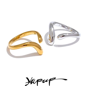 Yhpup Minimalist New Style Stainless Steel Open Chic Adjustable Ring Fashion Thin Finger Korean High Quality Jewelry 18K Golden 1