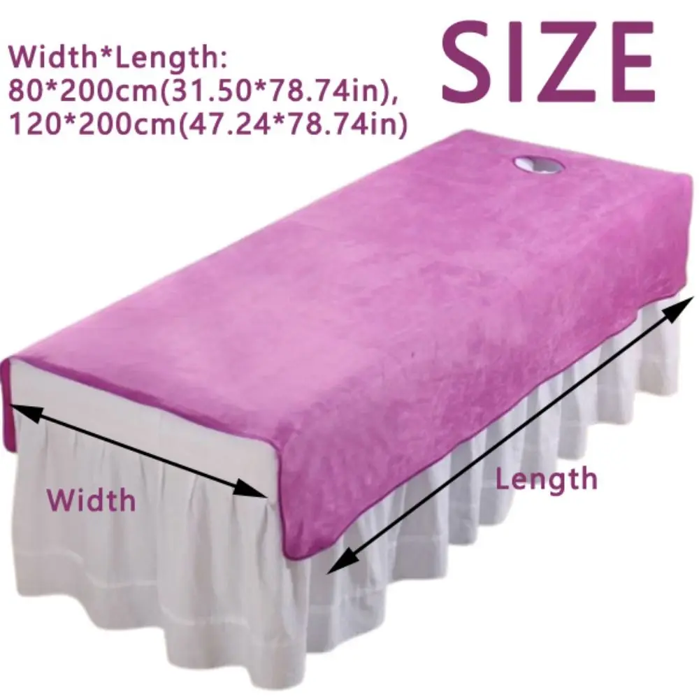 Comfortable SPA Bedspread with Face Hole Solid Color Massage Bed Sheets Soft Thickened Beauty Massage Table Cover