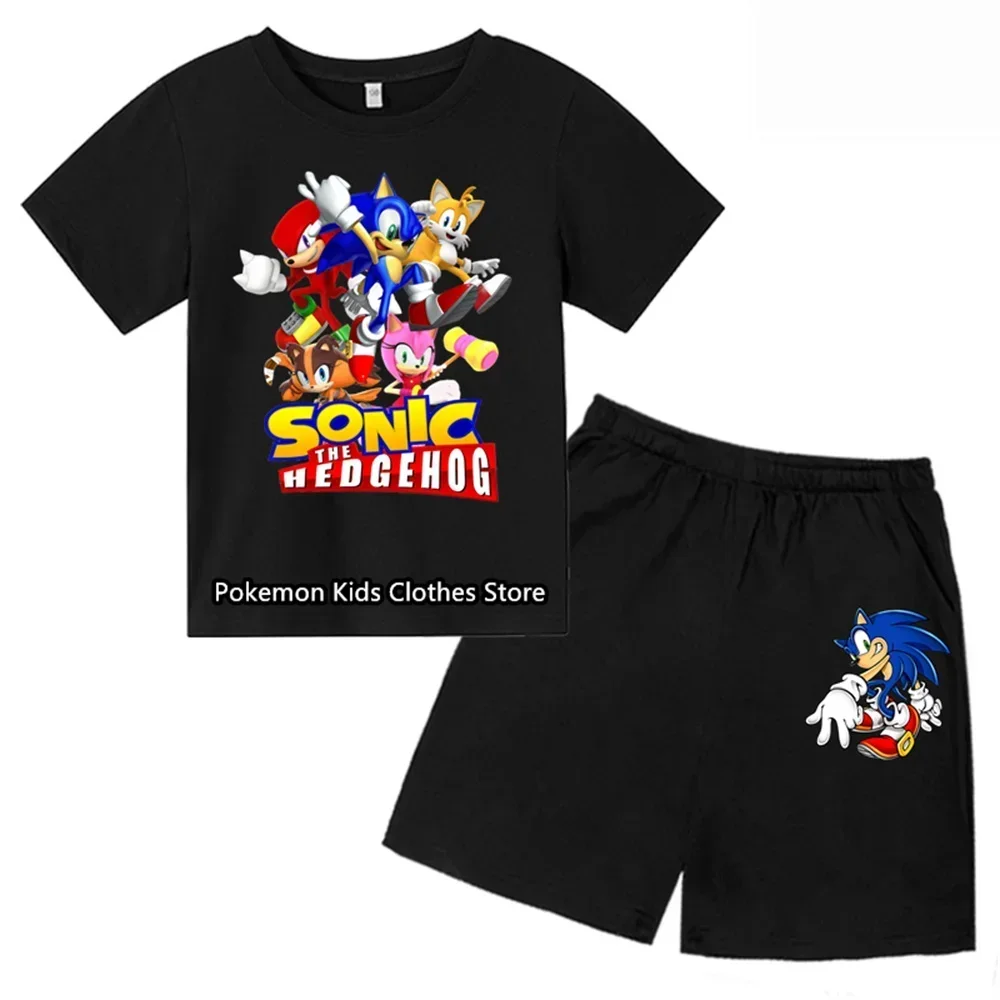 

New Dragon Ball T-Shirt Sonic Boys Girls Teenager Summer Short Sleeve Tops Children Casual Pikachu Tops Tee Shirt set