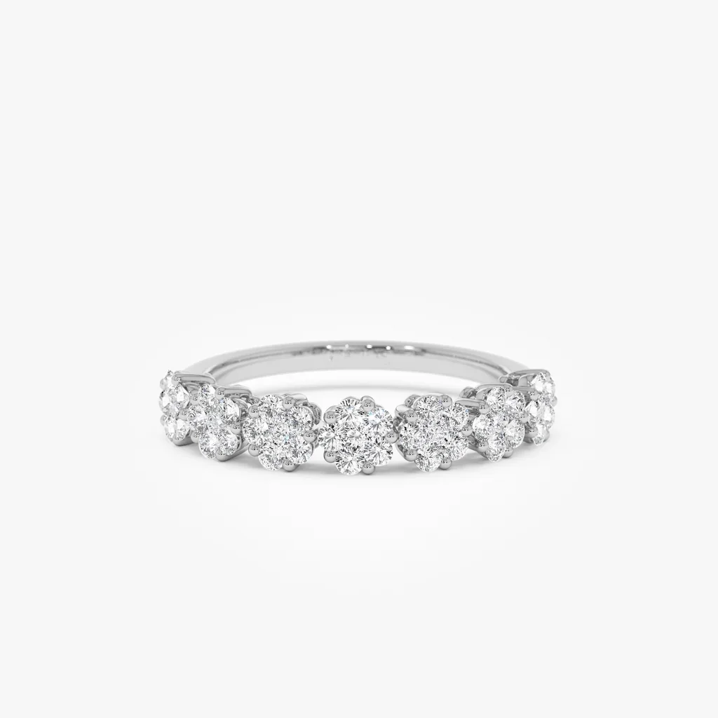 Ehhai Runder Moissanit-Blumen-Cluster-Halb-Ewigkeitsring für Frauen, 925er Sterlingsilber, Hochzeit, Verlobungsring, edler Schmuck, Geschenk – Detail 9