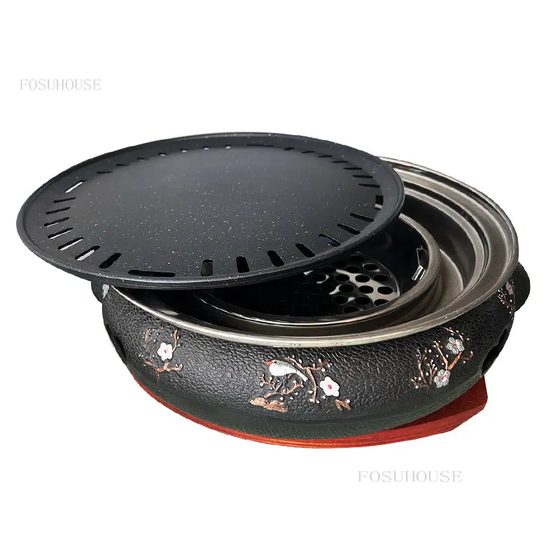 Cast Iron Charcoal Barbecue Stove Fire Pits Korean-style Commercial Table Grill Stand Household Fire Pit Outdoor Heating Stove