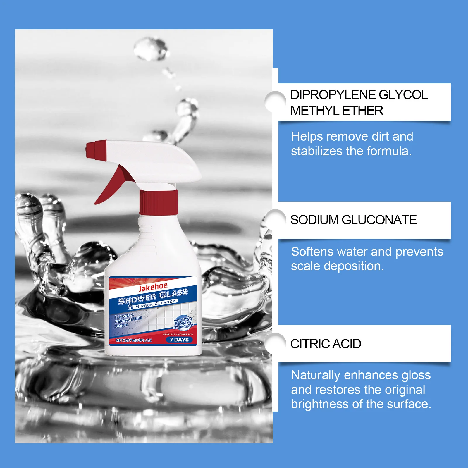 237 474 711 1185ml Shower Glass Cleaner Powerful Scale Soap Stain Remover Anti-Fog Eco-Friendly Professional