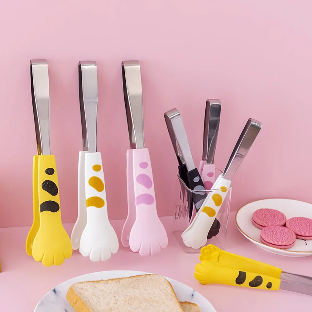 Japanese Cat Paw Shape Food Tongs Cute Cartoon Meal Tongs Stainless Steel Barbecue Sandwich Baking Clip Kitchen Gadgets food tongs