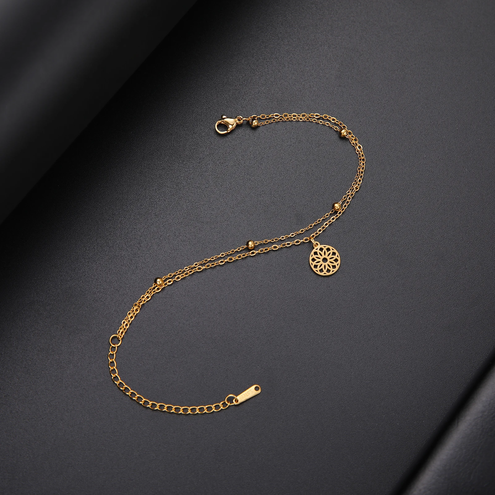 Kkjoy Mode Edelstahl Persönlichkeit hohl kleine Chrysantheme Anhänger Fußkettchen für Frauen Schmuck Accessoires Geschenk Großhandel – Detail 11