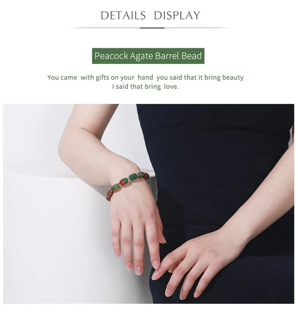 Jd Naturstein bunte grüne Pfau Achat Charm Armband Frauen elegante Fassform Heilung Armreifen Paare Schmuck Geschenk – Detail 2