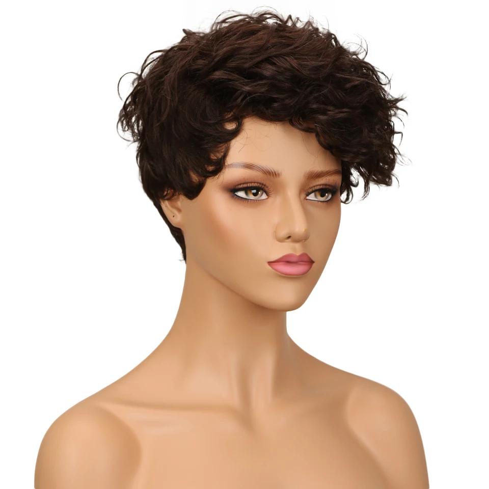 Lekker Short Curly Pixie Cut Loose Deep Wave Human Hair Wig With Bangs For  Women Ombre Colored Brazilian Remy Hair Cheap Wigs - Full Machine Wigs -  AliExpress