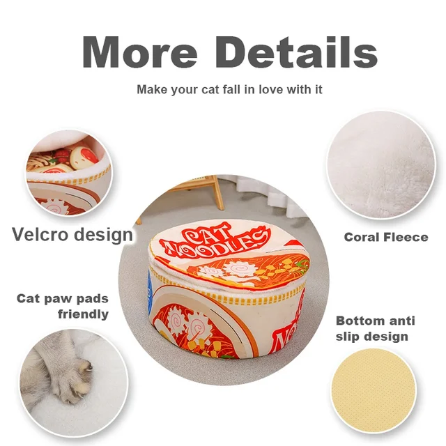The New Winter Cartoon Ramen Cat Nest Love Warm Cute Semi-enclosed Cat Bed Can Be Opened And Washed 6