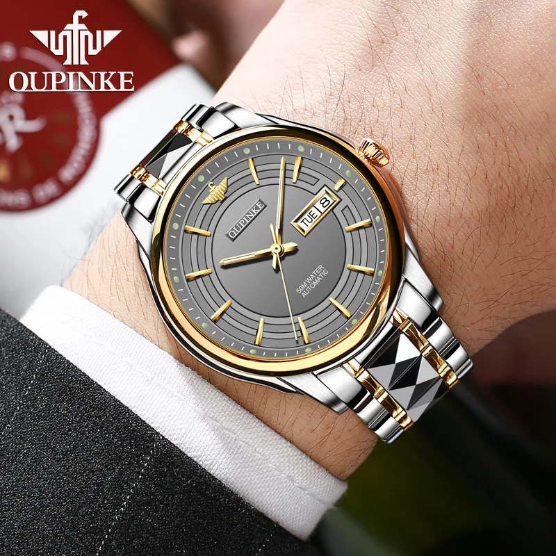 OUPINKE 3170 Classic Men's Watches Imported Japan Automatic Movement Mechanical High end Wristwatch Dual Calendar Display 2