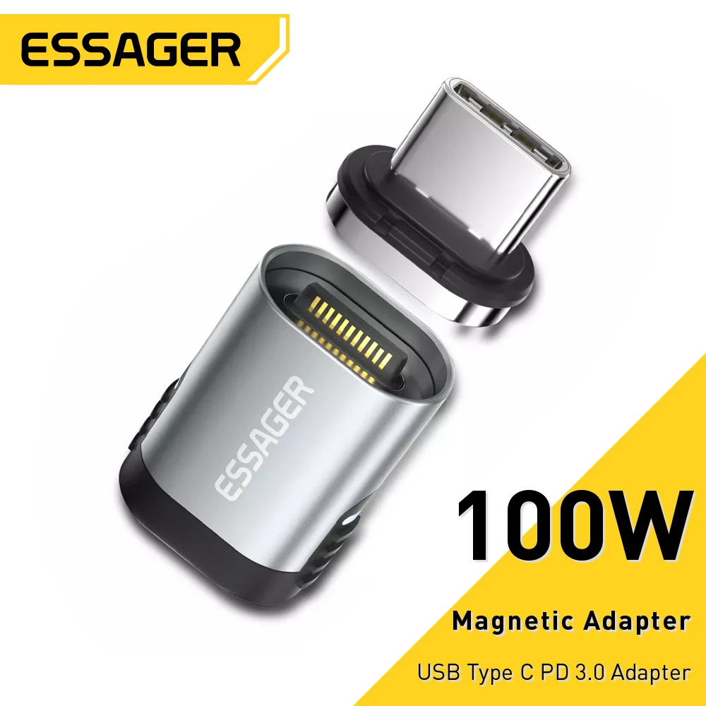 Essager 아이패드 프로 맥북용 마그네틱 어댑터 커넥터, USB C타입 PD 3.0 고속 충전 케이블 컨버터, 24 핀, 100W