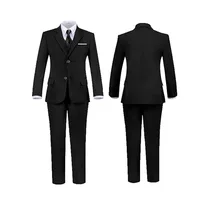 Child 4 Pieces Jacket Vest Pants Tie Black 007 Photograph Suit Gentleman Kids Skinny Piano Dress Boys Host Evening Party Costume