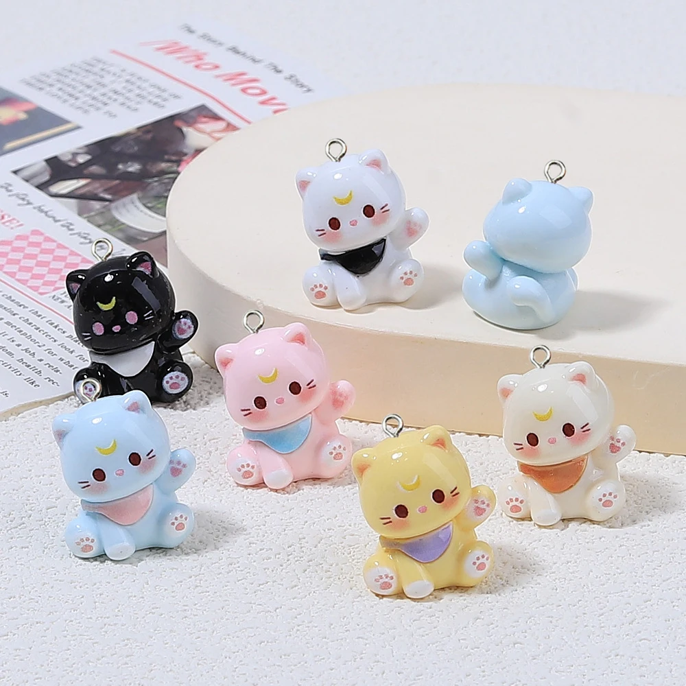 10 Stück Kawaii Cartoon 3D Katze Harz Charms süße Kitty Tiere Anhänger für Ohrringe Schlüsselanhänger DIY Schmuck machen Zubehör – Detail 2