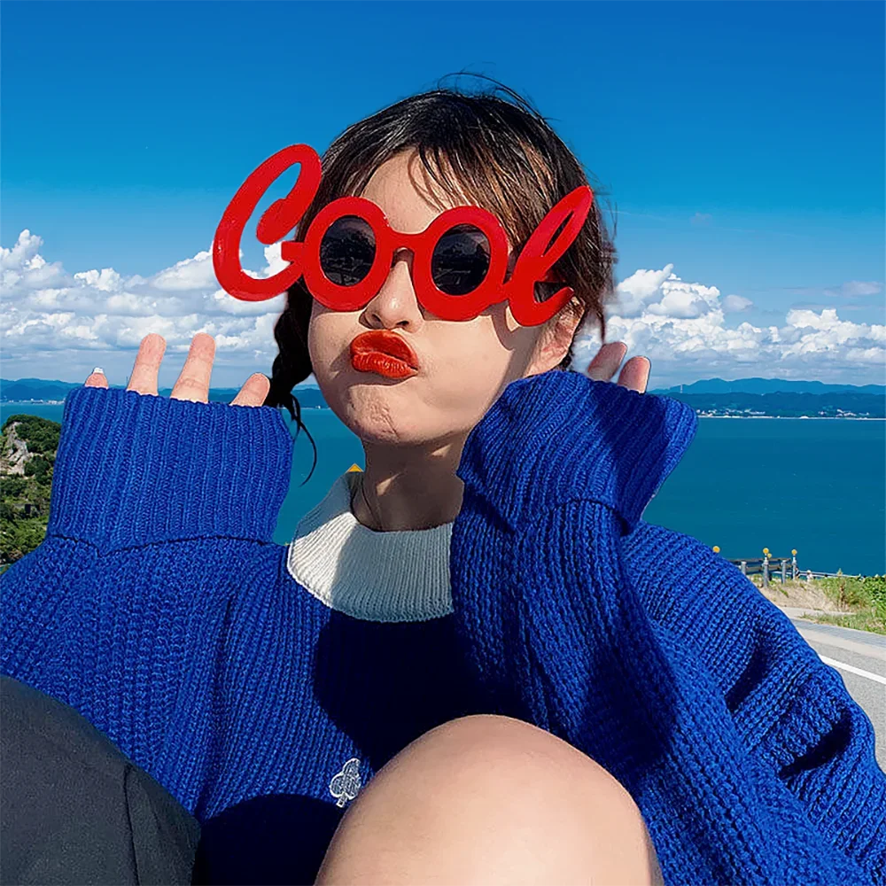 Red Cool Lettering Party Glasses – Fun Personalized Photography & Holiday Accessories