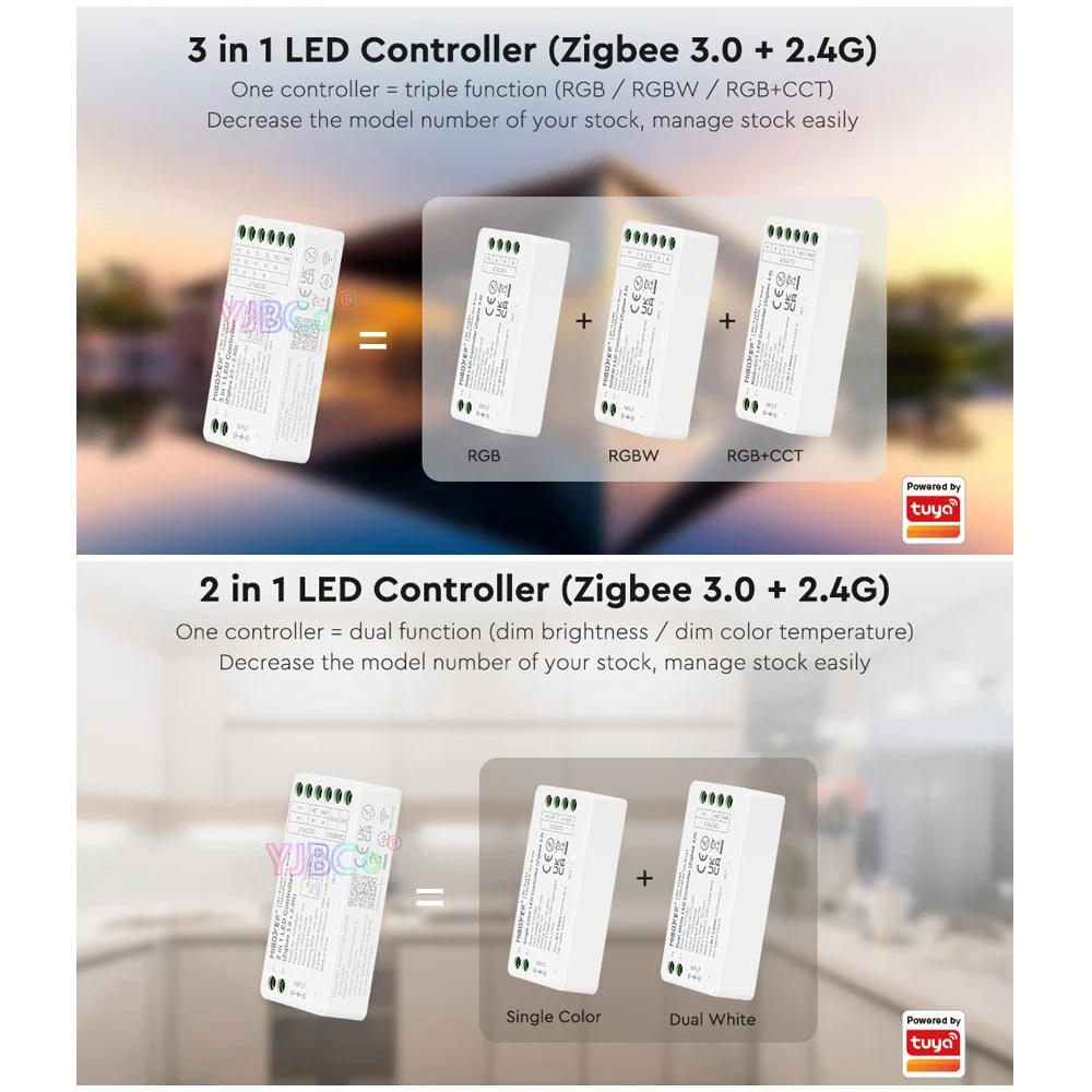 Miboxer Tuya app Zigbee 3.0 Single Color/Dual White RGB/RGBW/RGBCCT LED Strip Controller 2.4G RF Remote 2/3 in 1 dimmer 12V 24V