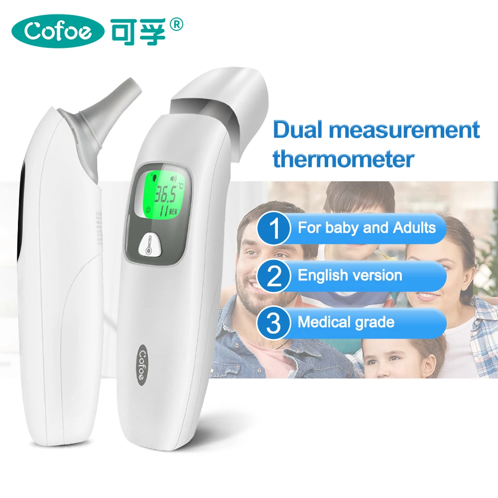 Digital Thermometer Cofoe Forehead Ear Non-Contact Infrared Baby Thermometer LCD Body Temperature Fever Digital IR Measurement for Baby Adults