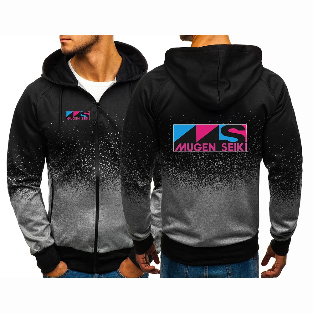 Mugen Seiki 남성용 캐주얼 힙합 하라주쿠 그라데이션 컬러 후드 재킷 코트, 스트리트웨어, 용수철 가을, 신상 2024