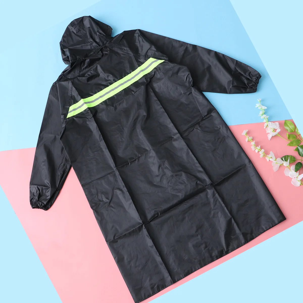 

1 Pc Thick Windbreaker Raincoat Long Labor Insurance Raincoat Waterproof Hooded with Reflective Strips Rainwear-XXXXL(Black)