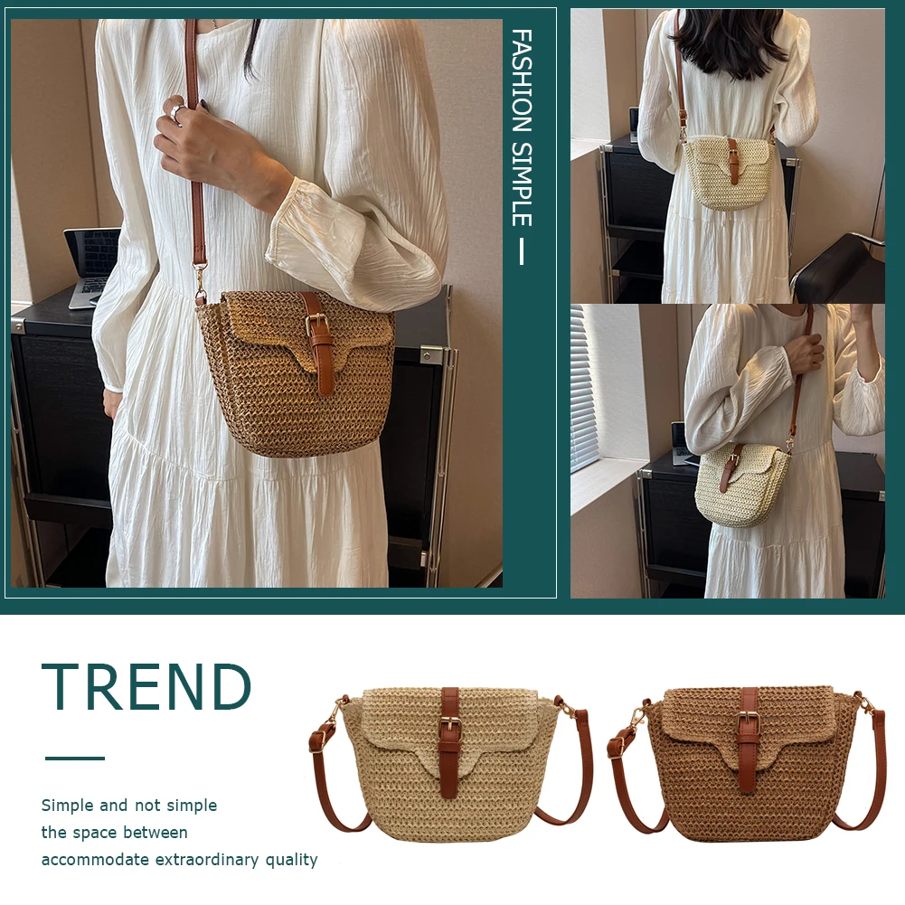Women Straw Woven Messenger Bag Summer Handmade Paper Rope