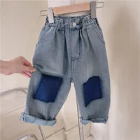Spring and Autumn Children's Contrast Wide Leg Jeans Contrast Loose Relaxed Pants for Boys and Girls Jeans Baby Kids Trousers 5