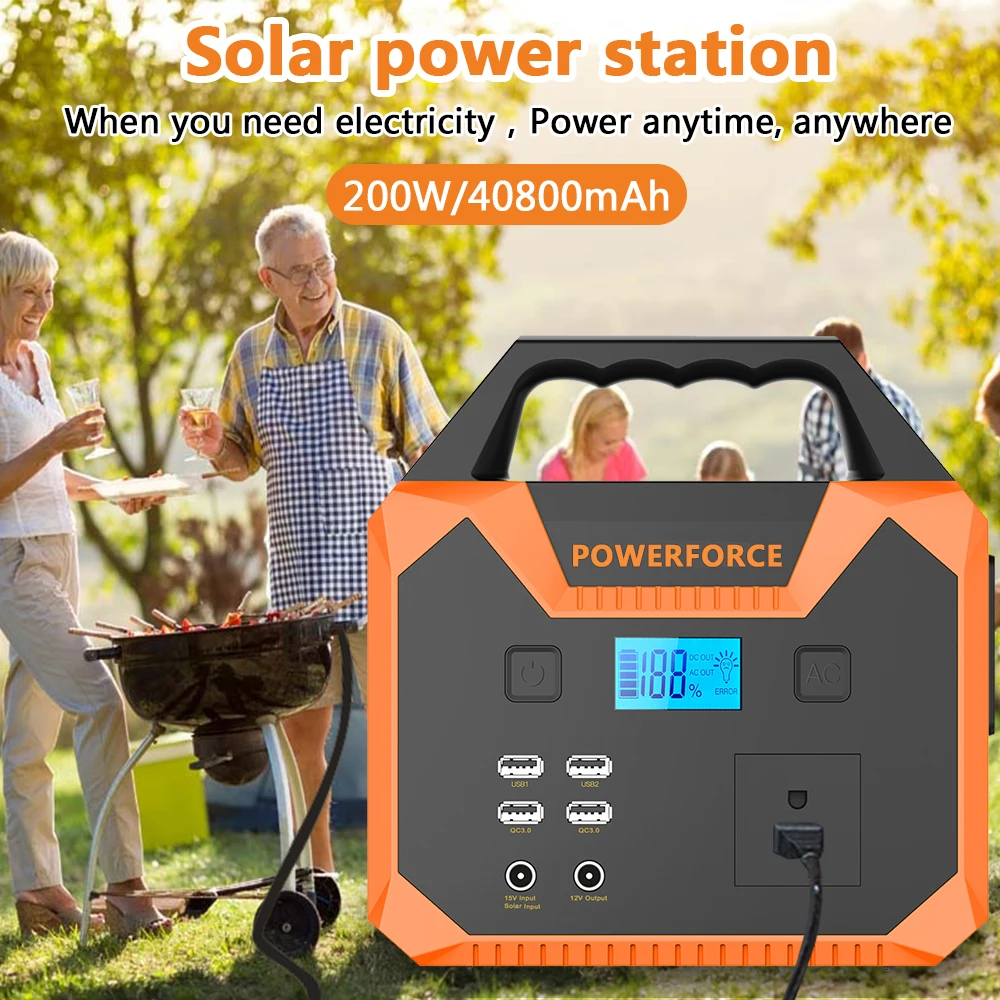 Powerforce Portable Power Station 200W/40800Mah Generatore Solare Batteria Esterna Lifep04 Batteria Prese Ac Per Campeggio All'Aperto