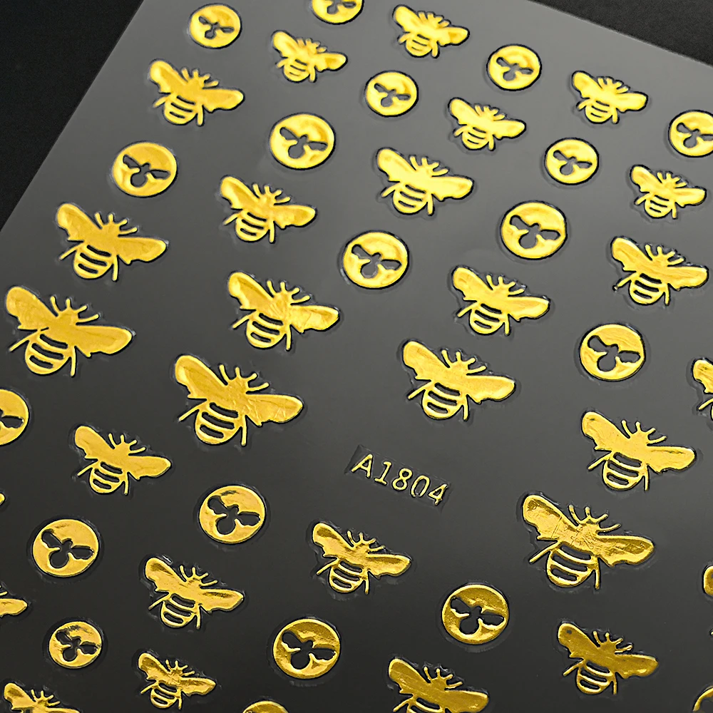 

8*10CM Golden Bee 3d Nail Art Stickers 1-Sheet MINI Dollar/Moon Nail Decoration For DIY Gold Luxury Bee Nail Decal DGH-12564