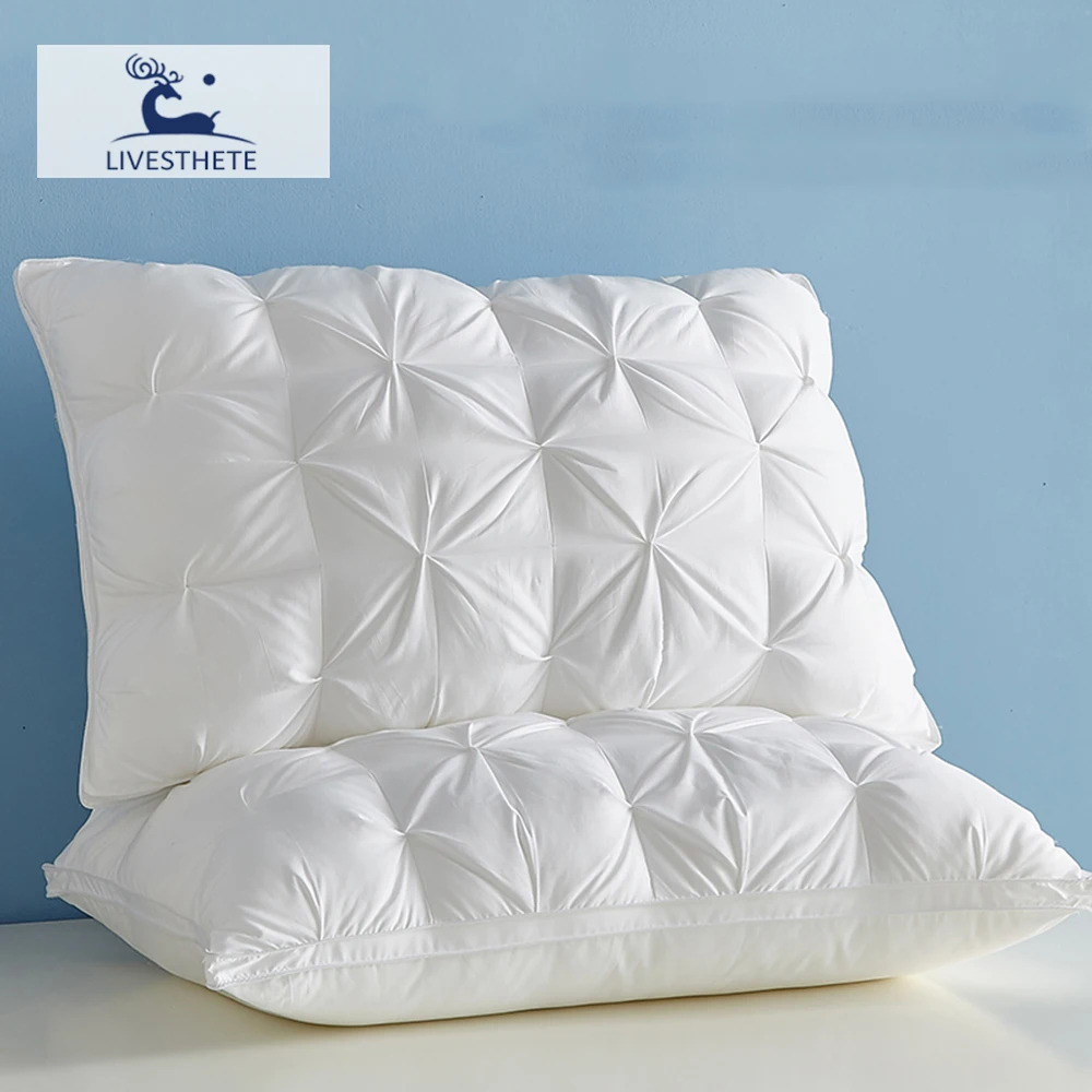 Liv-Esthete Noble White Goose Down Pillow Sleep Gift Down-proof Queen King Cotton White Neck Protection Bed Pillows