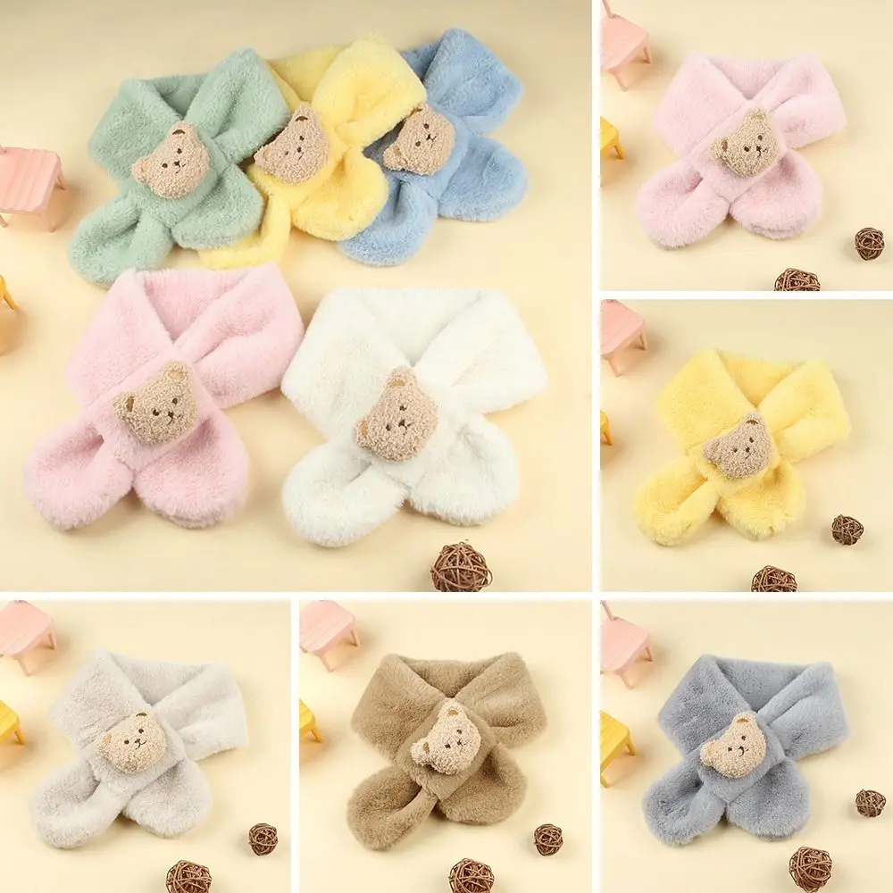 Fashion Warm Kids Winter Scarf Thick Neck Warmer Cartoon Bears Soft Baby Shawls Baby Boys Girls