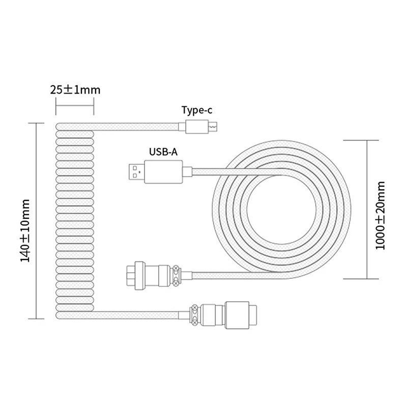 Mechanical Keyboard Coiled Cable Wire Type C Custom Usb Port Cable Aviator Coiling Cable For Gaming Keyboard Accessories 1.5m 1X