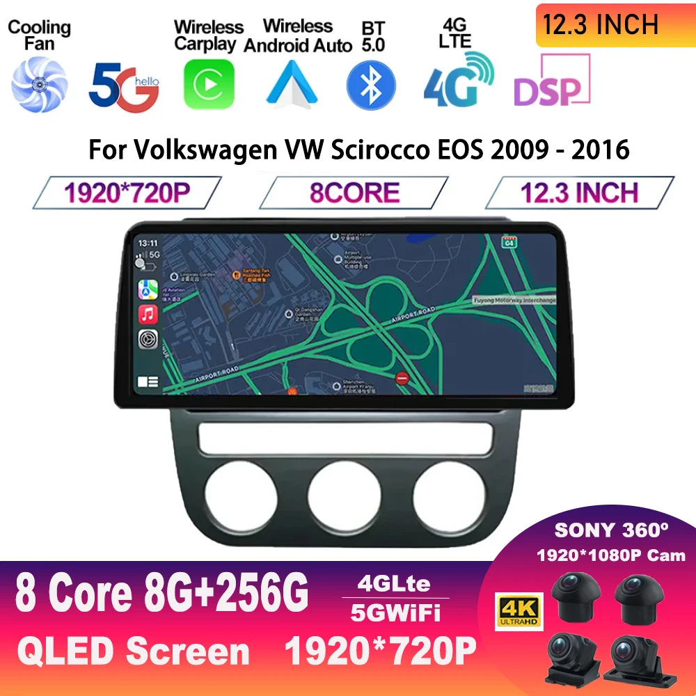 

12.3 Inch Android 13 For Volkswagen Scirocco EOS 2009 - 2016 Car Radio Multimedia 4G Carplay GPS Navigation Player Carplay 5G