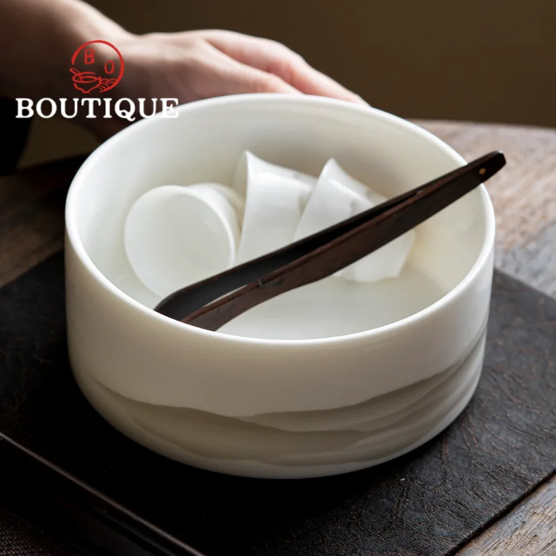 1300ml Ceramic Jianshui Sheep Fat Jade White Porcelain Tea Wash Bowl Chaxi Large Capacity Tea Residue Bucket Kung Fu Teaset