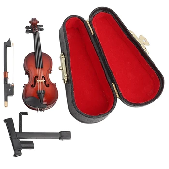 Wooden Musical Instruments Collection Decorative Ornaments Hot Mini Violin With Support Miniature Model Decoration 1