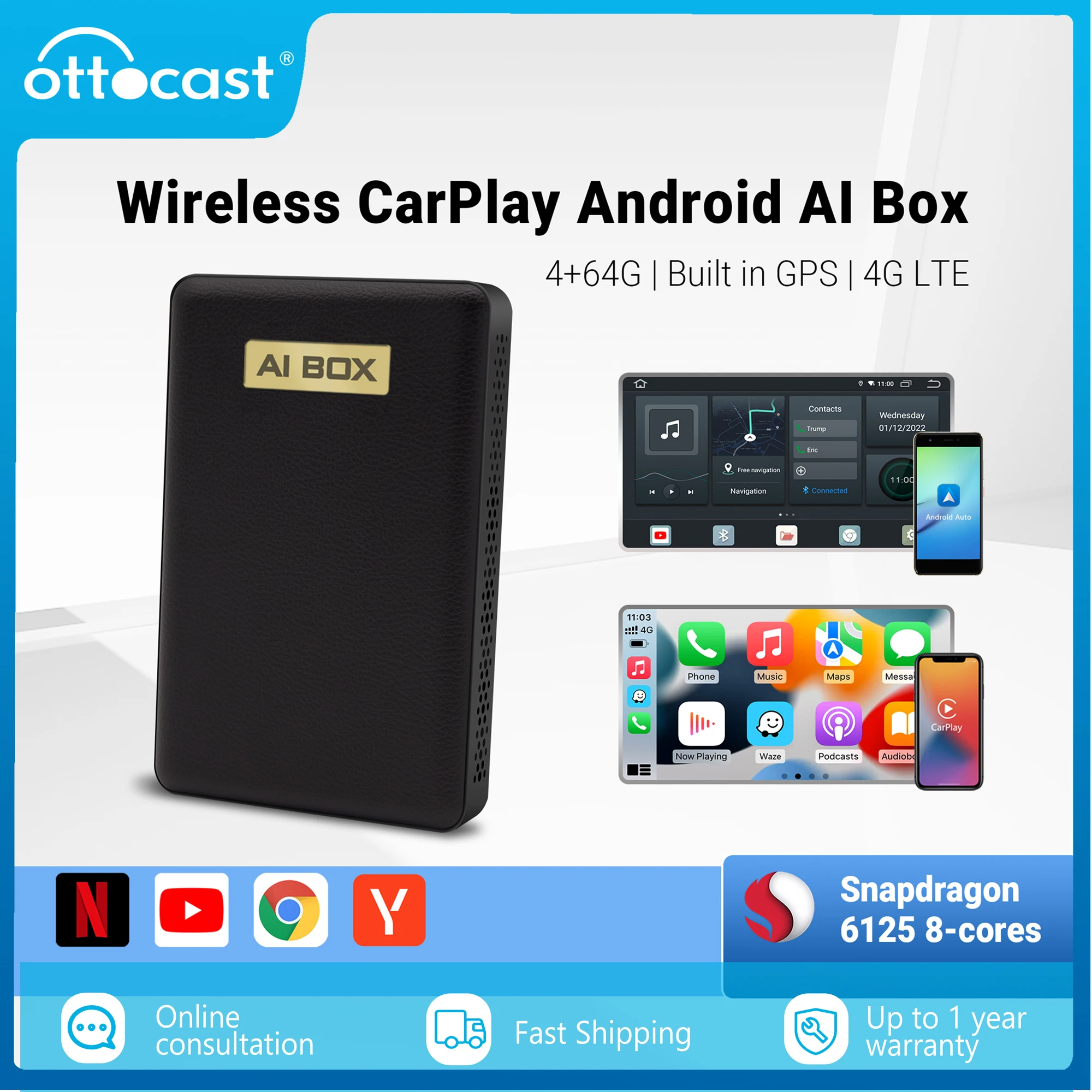 OTTOCAST PICASOU 3 CarPlay AI Box Wireless Android Auto TV Box mini HDMI  for Toyota Kia Hyundai VW Car Accessories - AliExpress