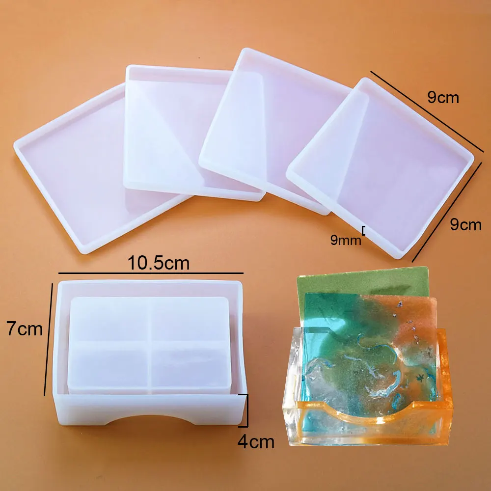 Silicone for Coaster Resin Mold Square Round Container Silicone Mould Cups Mats Diy Epoxy Resin Mold Coaster Storage Box glue mold