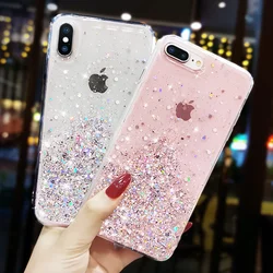 Luxury Gradient Glitter Star Case For iPhone 14 13 12 11 Pro Max X Xs Max XR iPhone 6 7 8 Plus 12 Mini Soft Clear TPU Cover Case