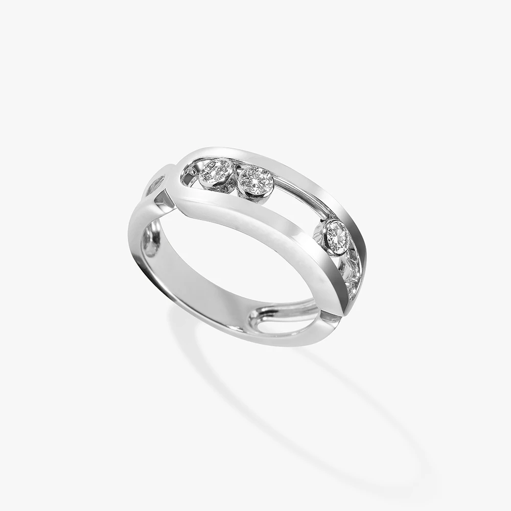 Luxury Brand Jewelry Move Series Platinum Three Diamonds Fashion Versatile Elegant Women's Mobile Ring Party Gift
