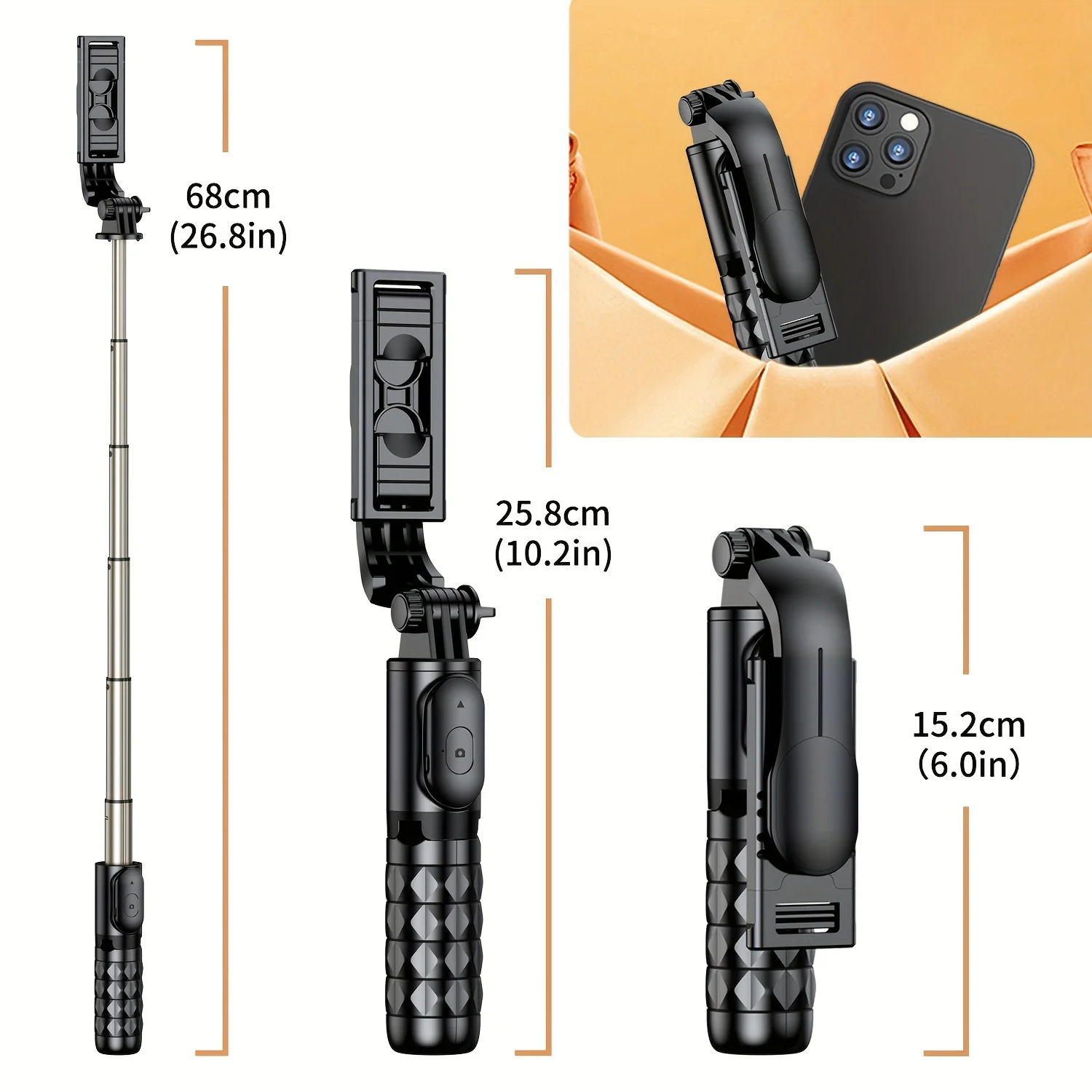 Mini Selfie Stick Tripod 360-degree Rotation Aluminum Alloy Selfie Stick with Detachable Wireless Remote for Video Recording