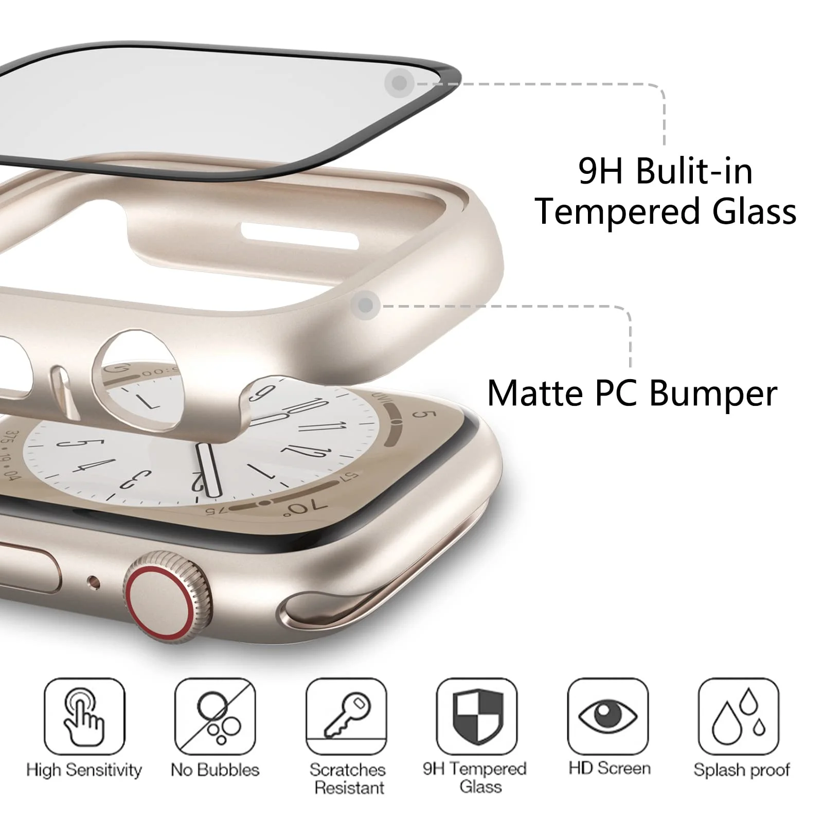Glass Screen Protector Case For Apple Watch 8 7 45mm 44mm 41mm 40mm PC iwatch Series 3/4/5/6/SE/7/8 SmartWatch Accessories,apple watch screen protector case,apple watch screen protector,glass cover,watch screen protector case,watch cover,watch protective case,watch case,watch protective cover,apple watch case,watch screen protector