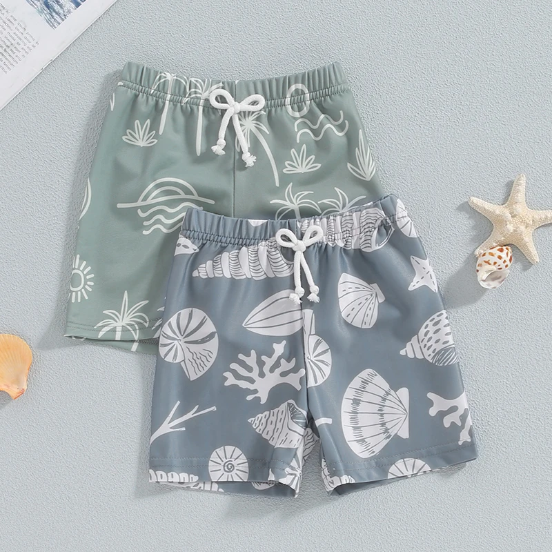 Lioraitiin Toddler Boys Swim Trunks Shell Print Elastic Waist Swim Shorts Little Boys Bathing Suit Swimsuit Toddler Boy Swimwear