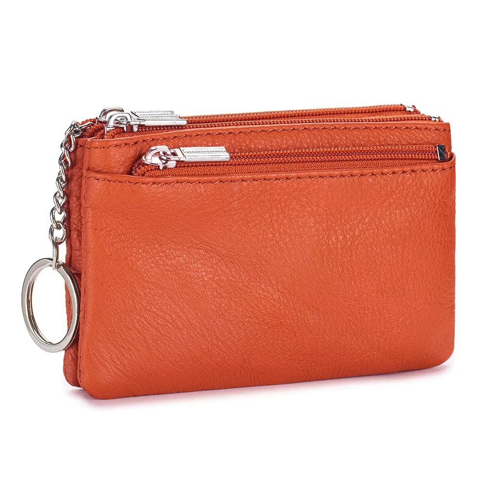 Women's Soft Genuine Leather Wallet - Large Capacity with Zipper, Keychain, and Coin Holders