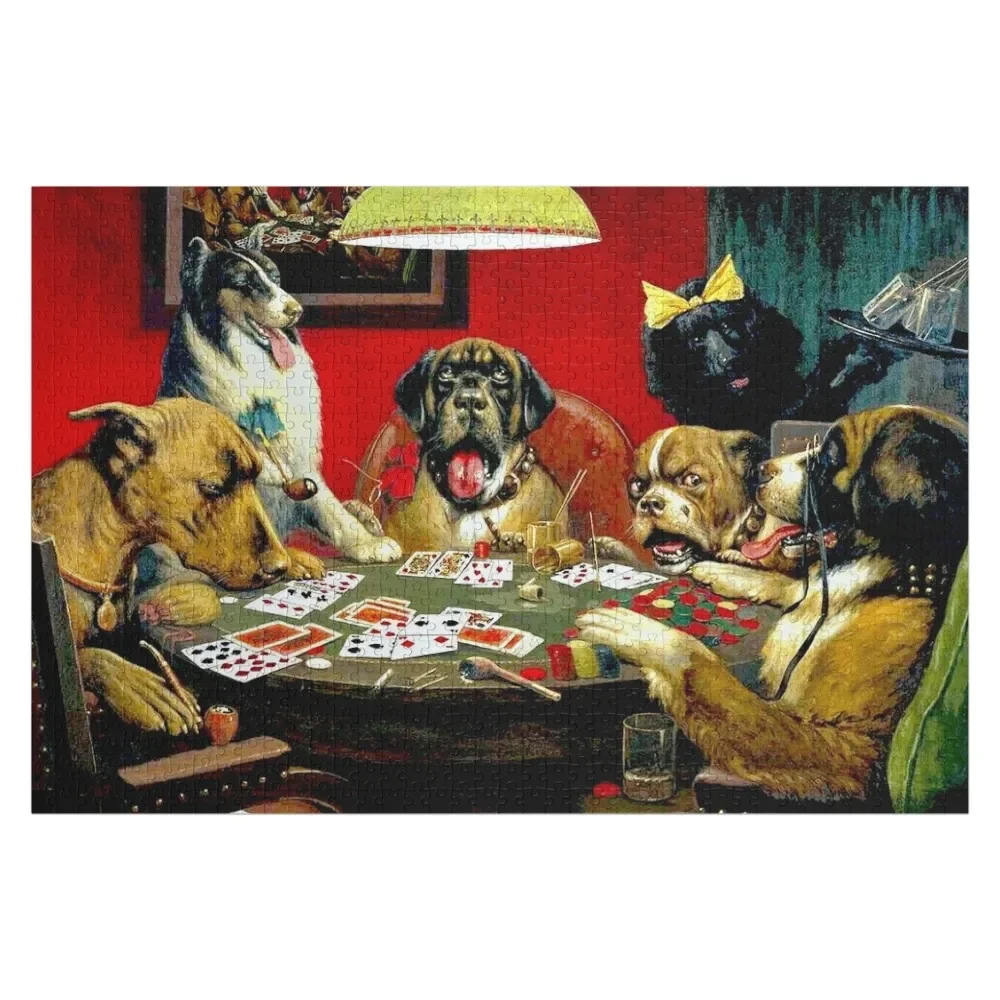 DOGS PLAYING POKER : Vintage C M Coolidge Print Jigsaw Puzzle Picture Adult Wooden Puzzle